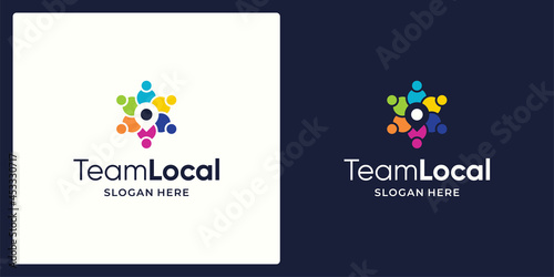 Social Network Team logo design template with pin point location and colorful style design graphic vector illustration. Symbol, icon, creative.
