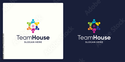 Social Network Team logo design template with house building and colorful style design graphic vector illustration. Symbol, icon, creative.