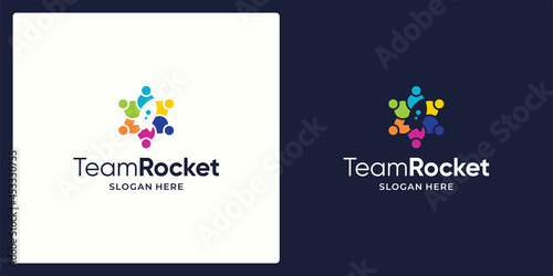 Social Network Team logo design template with startup launch rocket and colorful style design graphic vector illustration. Symbol, icon, creative.