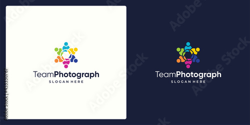 Social Network Team logo design template with photographic camera lens and colorful style design graphic vector illustration. Symbol, icon, creative.