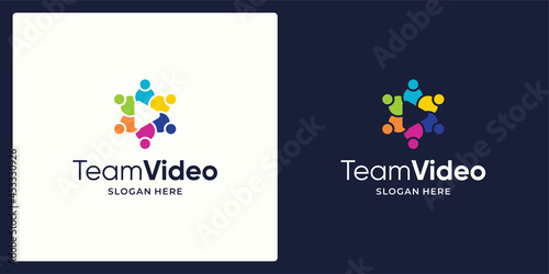 Social Network Team logo design template with play video button and colorful style design graphic vector illustration. Symbol, icon, creative.