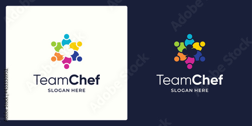 Social Network Team logo design template with chef hat and colorful style design graphic vector illustration. Symbol, icon, creative.