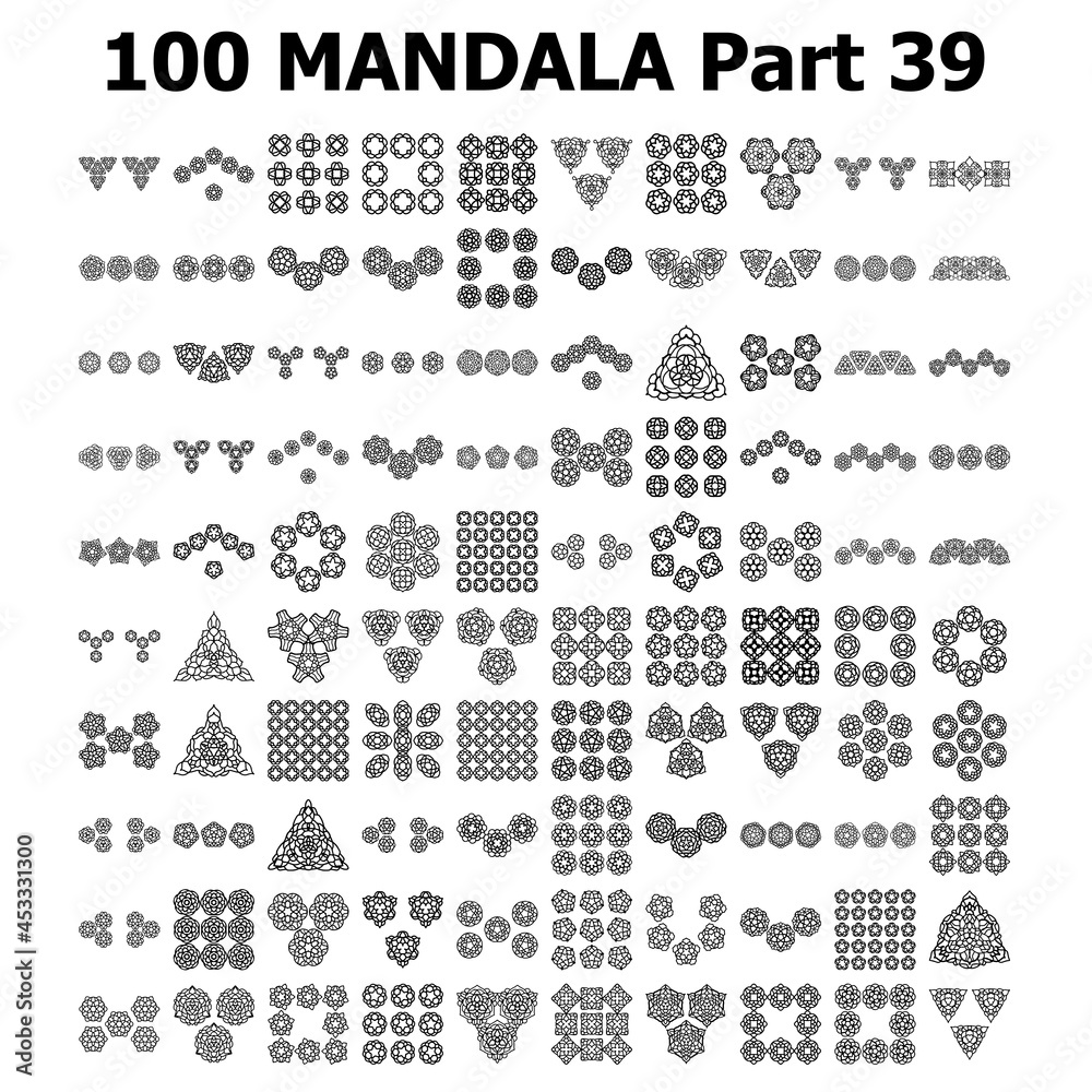 Fototapeta premium Various Pattern collections 100 Mandala pattern set Doodles freehand