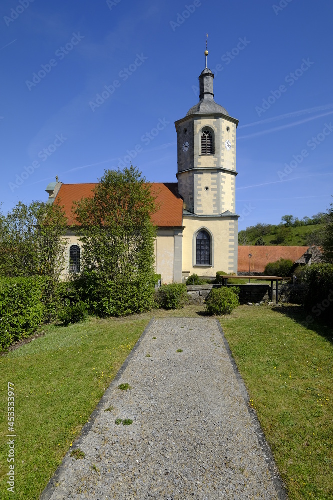Barocke Dorfkirche in Prappach, Stadtteil der Kreisstadt Haßfurt, Landkreis Hassberge, Unterfranken, Franken, Bayern, Deutschland