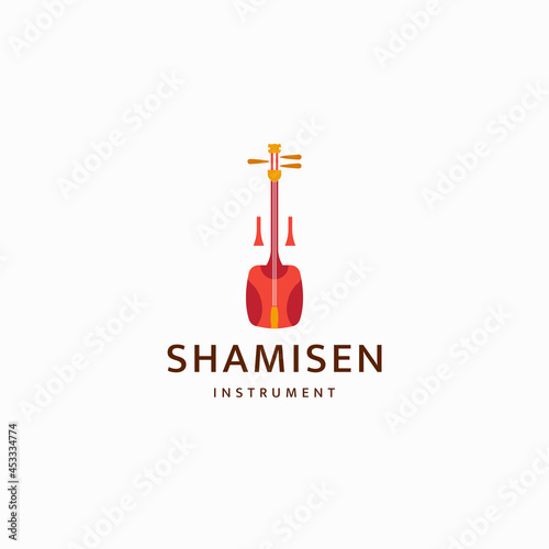 Shamisen Japanese traditional musical instrument logo icon design template flat vector