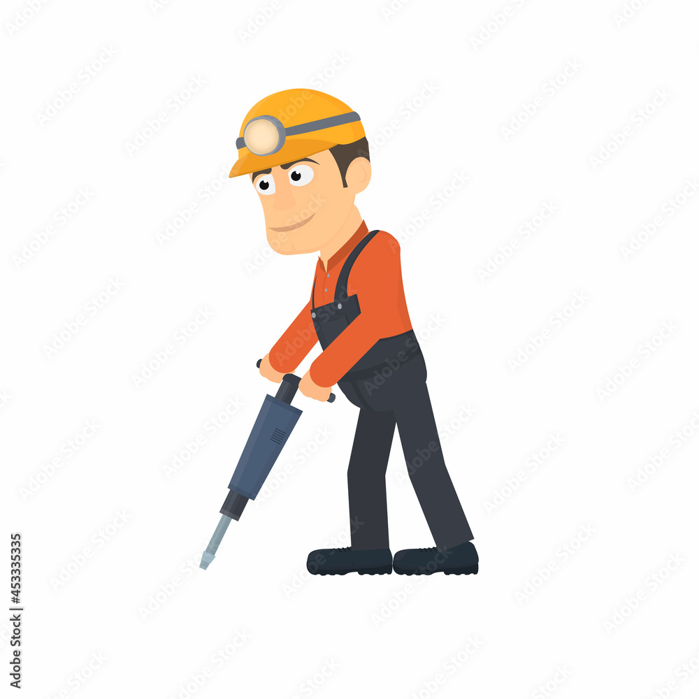 Miner. Worker with a jackhammer, vector illustration Miner. Worker with a jackhammer, vector illustration