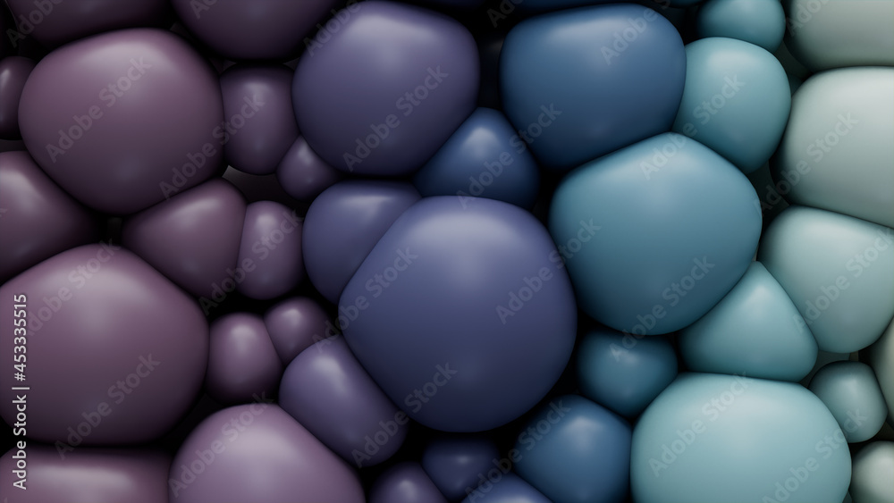 Purple and Green 3D Balloons squash together to make a Multicolored abstract background. 3D Render. Purple and Green 3D Balloons squash together to make a Multicolored abstract background. 3D Render.
