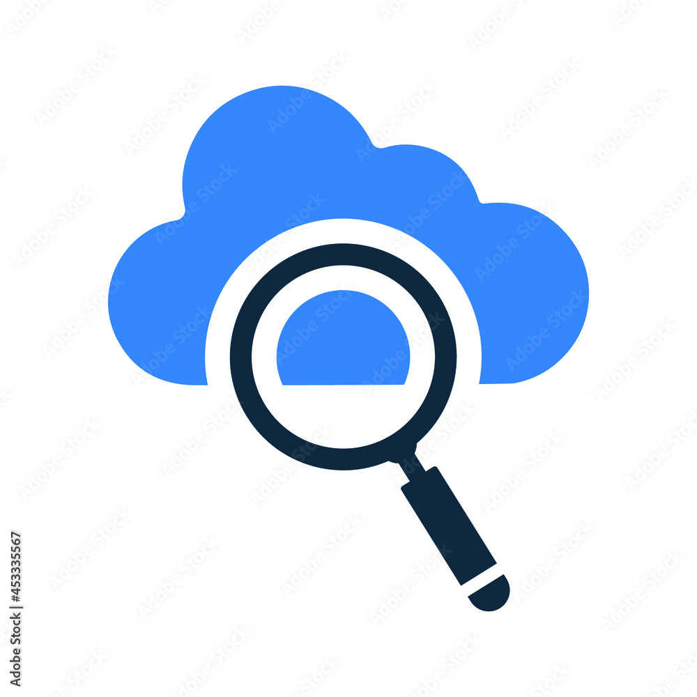 Cloud, search icon. Simple editable vector design isolated on a white background. Cloud, search icon. Simple editable vector design isolated on a white background.