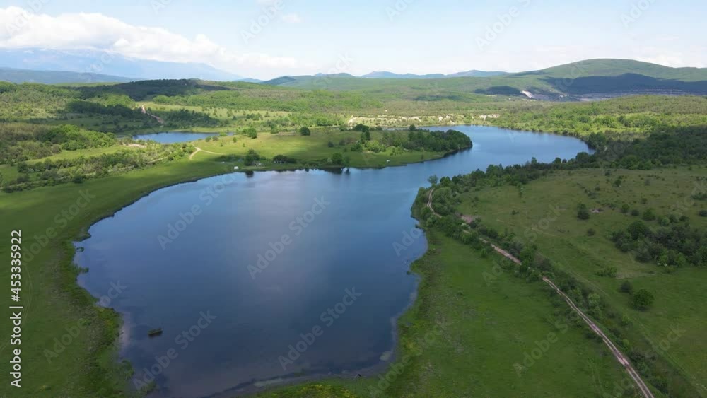 Aerial view of Upper Gabra lake at Lozenska Mountain, Sofia Region, Bulgaria Aerial view of Upper Gabra lake at Lozenska Mountain, Sofia Region, Bulgaria