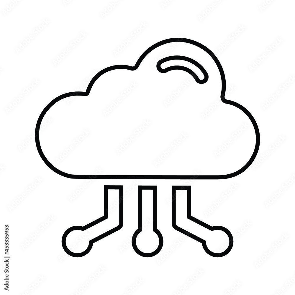Cloud, network, sharing outline icon. Line art vector.