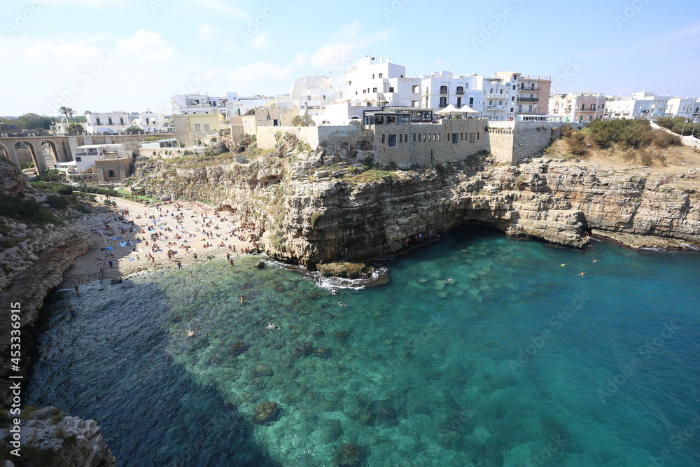 View of the beach and town Polignano a mare in South Italy, tourist destination