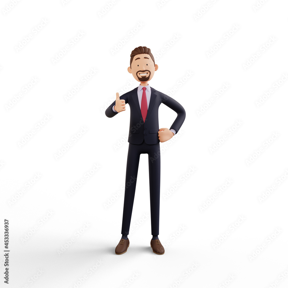 3d business man character render giving thumb up pose in white background 3d business man character render giving thumb up pose in white background