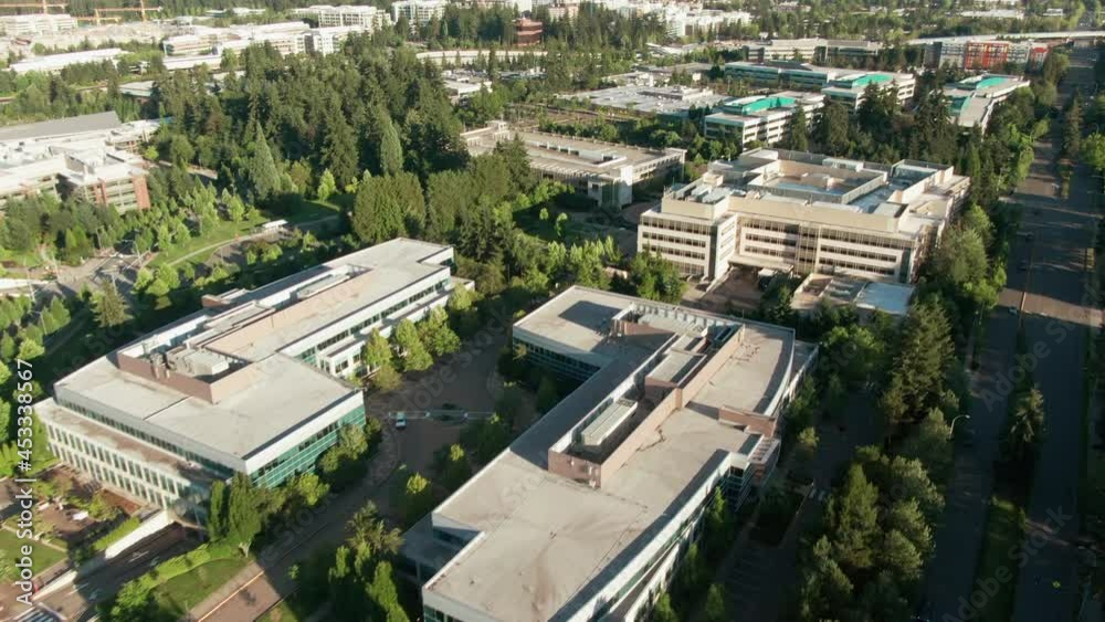 Aerial: Microsoft Campus in Redmond, Seattle, Washington, USA Stock ...