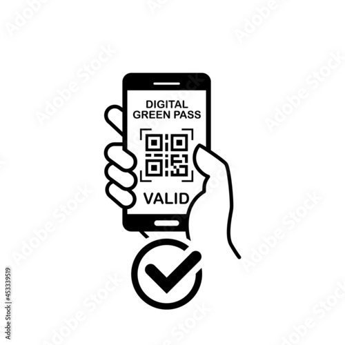 Green Pass on smartphone in hand. Quarantine measures against coronavirus. Vector on transparent background