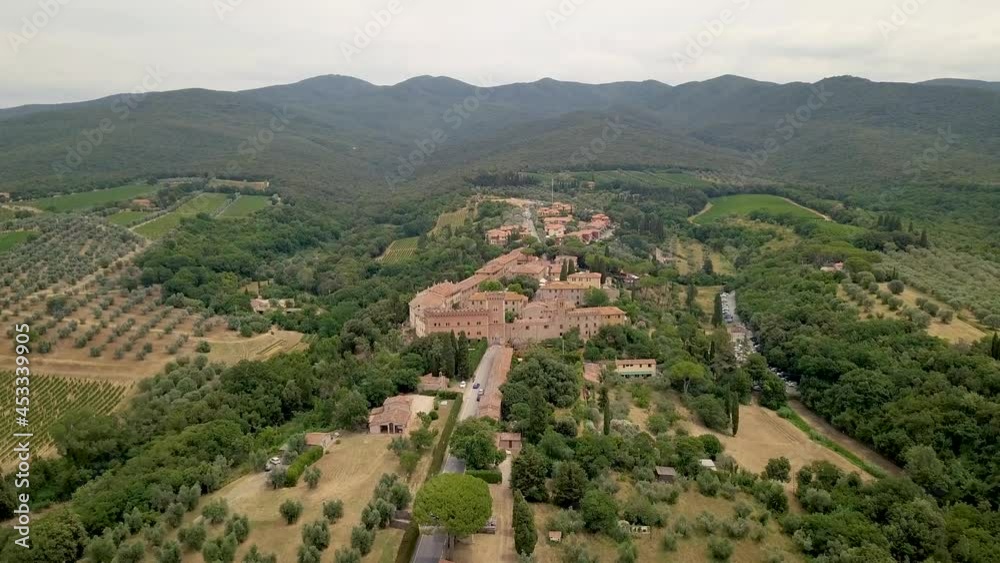 Aerial drone view of medieval old town Bolgheri in Tuscany and its countryside on a cloudy summer day, Pisa Province, Italy Aerial drone view of medieval old town Bolgheri in Tuscany and its countryside on a cloudy summer day, Pisa Province, Italy