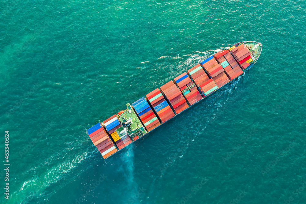 cargo ship carrying container for business import and export logistic supply chain,sea freight,Aerial view