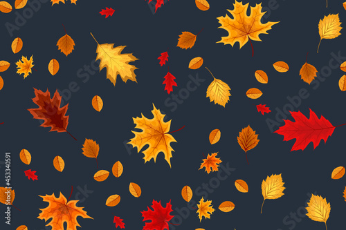 Autumn seamless pattern background with falling leaves. Vector Illustration