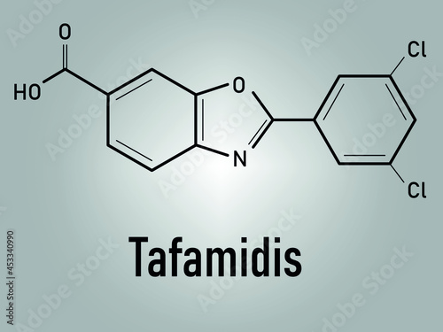 Skeletal formula of Tafamidis familial amyloid polyneuropathy (FAP) drug molecule.  photo