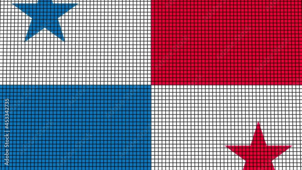 Panama Flag animated in pixel grid style technology background