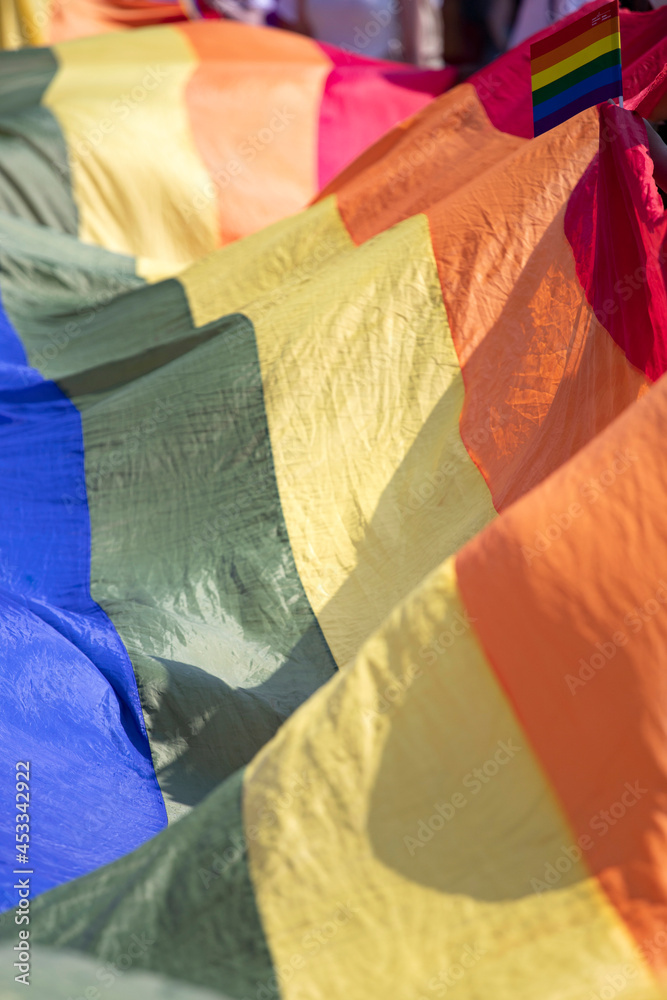LGBT, pride, rainbow flag as a symbol of lesbian, gay, bisexual, transgender, and queer pride and LGBTQ social movements