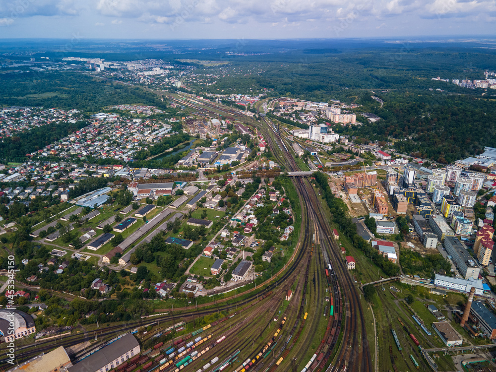 aerial view of railroad hub
