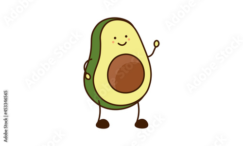 Cute cartoon avocado. Cartoon vegetable character Pin, Icon, Sticker. Funny emoticon.  Food emoji.