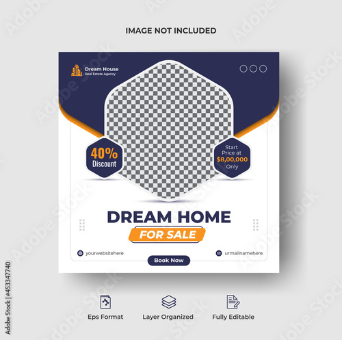 Real estate social media banner or instagram post and square flyer poster template Premium Vector ads