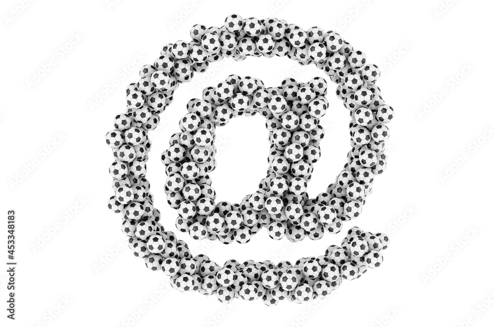 E-mail, at sign from soccer balls or football balls, 3D rendering