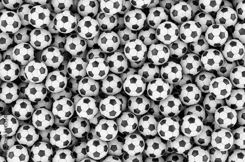 Backdrop from soccer balls or football balls, 3D rendering