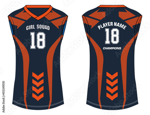 Women Sleeveless Tank top Sports t-shirt Jersey design concept Illustration suitable for girls and Ladies for Volleyball jersey, Soccer, netball, Football, badminton, tennis, Round neck sports uniform