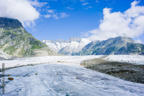 Panorama of the longest glacier in Europe - Aletsch Glacier in the Bernese Canton.