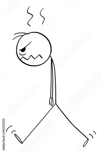 Angry Person Walking , Vector Cartoon Stick Figure Illustration