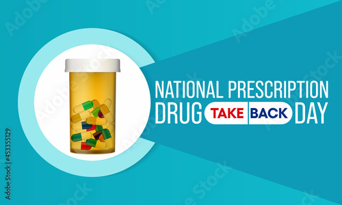 National Prescription drug take back day is observed every year in April and October, it is a safe, convenient, and responsible way to dispose of unused or expired prescription drugs. Vector art