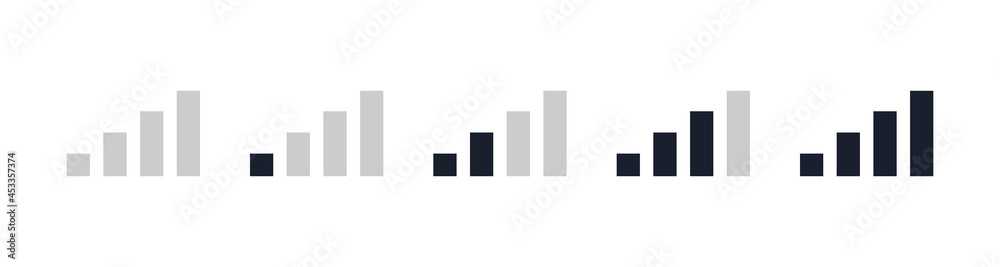 Mobile signal bar black icon set. Phone signal indicator, wifi, network connection and more. Mobile signal bar black icon set. Phone signal indicator, wifi, network connection and more.
