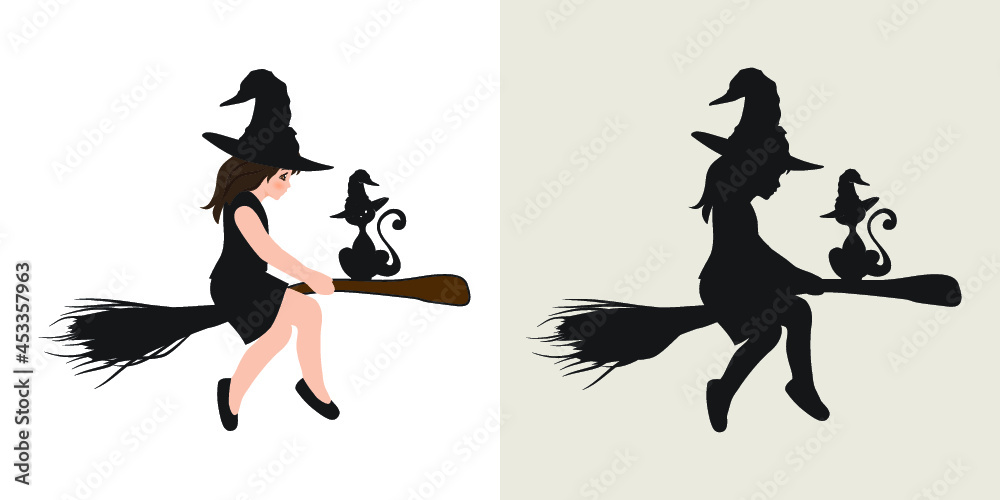 Halloween theme, girl with cat, vector artwork Halloween theme, girl with cat, vector artwork