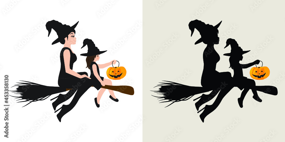 Halloween theme, cartoon witch, vector artwork