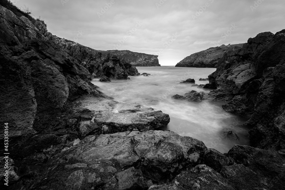 Landscape with long exposure on the coast of Cue. Asturias. Spain.