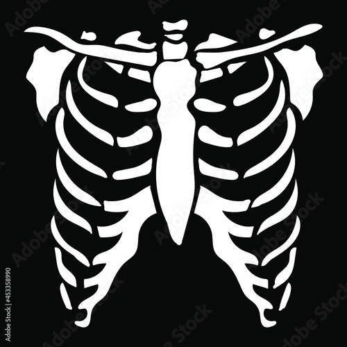 White chest bone. T-shirt print for Horror or Halloween. Hand drawing illustration isolated on black background. Vector EPS 10. 