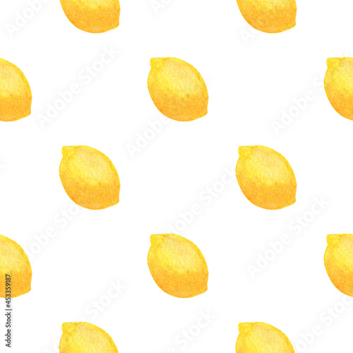 Watercolor lemons on a white background. Seamless pattern.