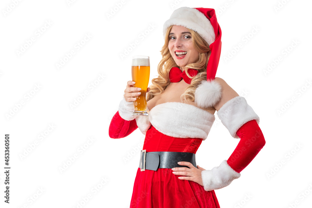 Mrs. Santa Claus smiling happily. Pretty woman in red dress, white fur. Cheerful girl in Santa’s hat. Mrs. Santa Claus smiling happily. Pretty woman in red dress, white fur. Cheerful girl in Santa’s hat.