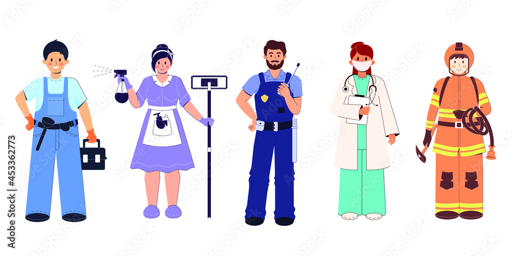 Collection of characters. Different professions illustrations. Vector for website, banner, vacancy, children book ect. Isolated vector. Isolated vector.