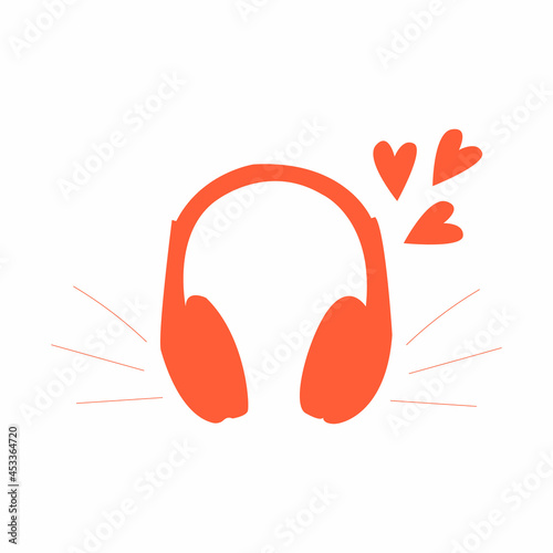 Red Headphone icon. Headphones with sound wave icon isolated, minimal design. Vector illustration