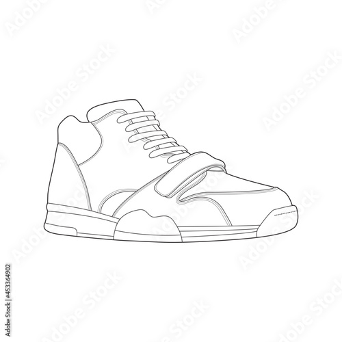 sneaker drawing vector line art  Sneakers drawn in a line style  sneaker template outline  vector Illustration.