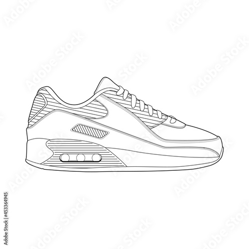 sneaker drawing vector line art  Sneakers drawn in a line style  sneaker template outline  vector Illustration.