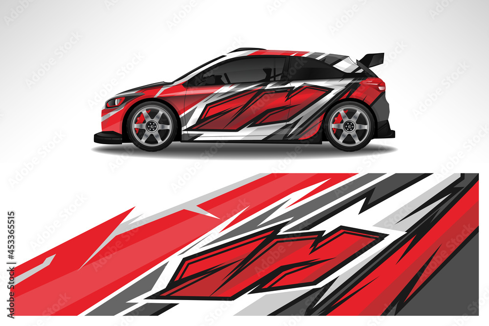 Wrap car vector design decal. Graphic abstract line racing background design for vehicle, race car, rally, adventure livery camouflage.