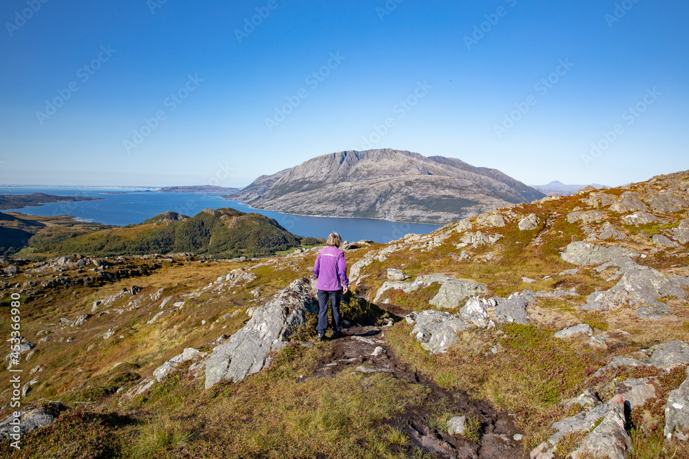 Happy woman on a mountain hike - Kjølsfjellet,Helgeland,Nordland county,Northern Norway,scandinavia,Europe