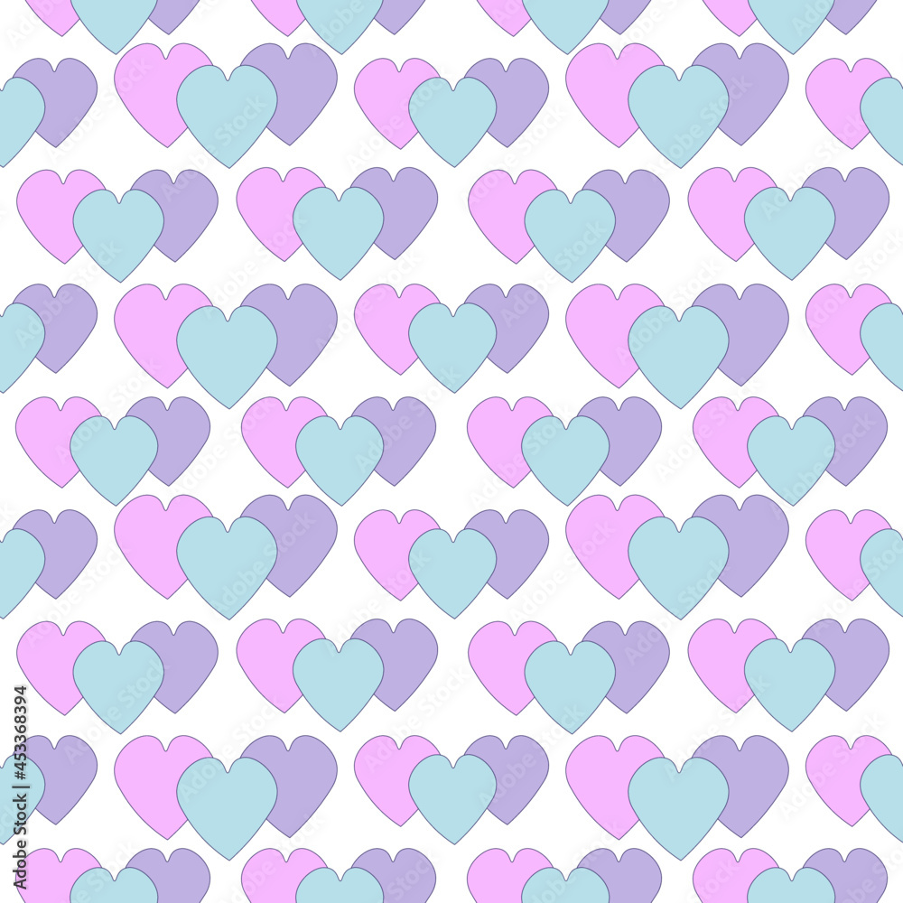 Simple color hearts pattern on a white background. Vector illustration. Print.

