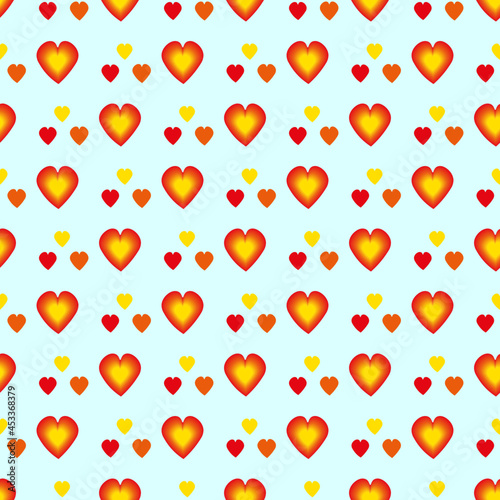 Simple color hearts pattern on a blue background. Vector illustration. Print. 