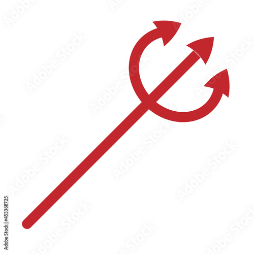 Vector flat red trident devil fork isolated on white background