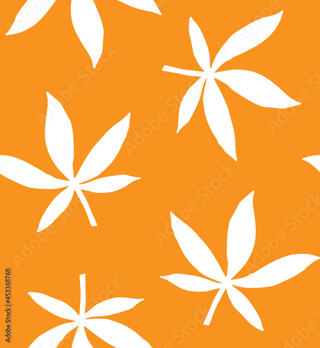 Vector seamless pattern of hand drawn doodle sketch autumn leaves silhouette isolated on orange background